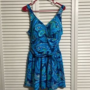 Denim & Co Beach Ruched Flounced Swim Dress